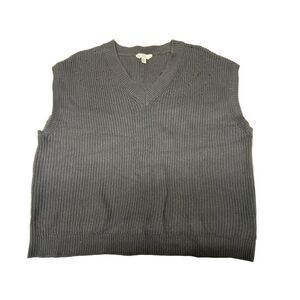 Time And Tru Womens L Black Sweater Vest Ribbed Sleeveless Preppy Office Comfy